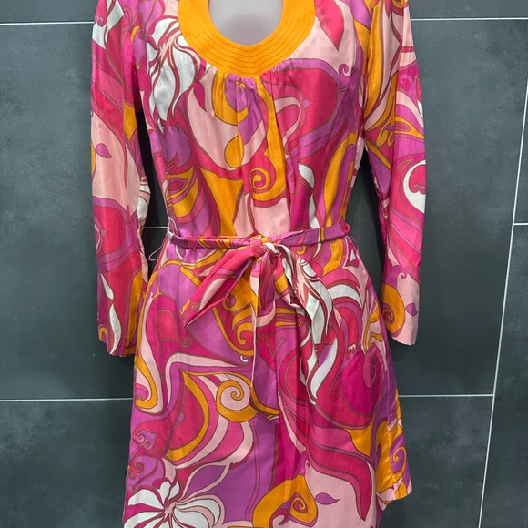 Trina Turk x Banana Republic Pink Orange Swirl Long Sleeve Shift Dress Small - Picture 3 of 13